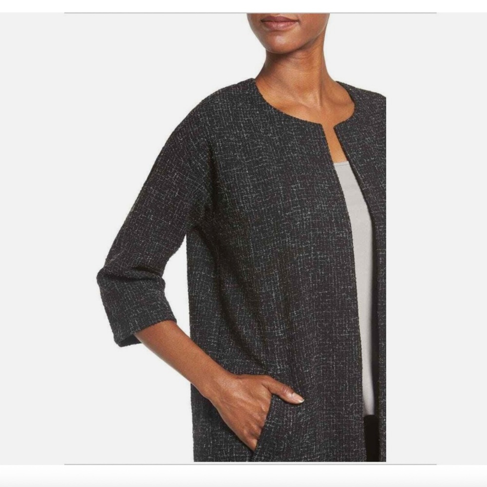 Eileen Fisher - open front thin wool blazer - chic 3/4 sleeve classic, size M